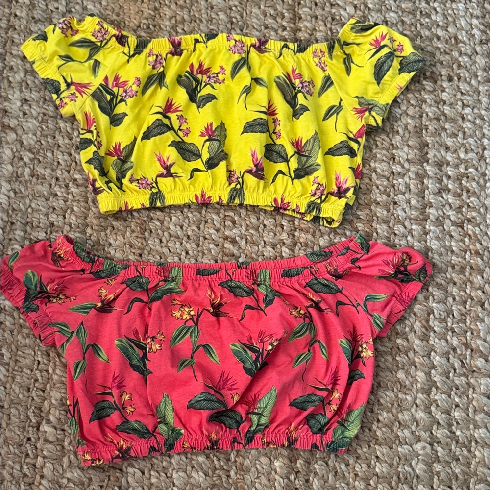 Floral Off-Shoulder Crop Tops size small yellow red forever 21 bundle